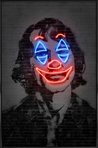 JUNIQE - Poster in kunststof lijst Neon Joker -30x45 /Grijs & Rood