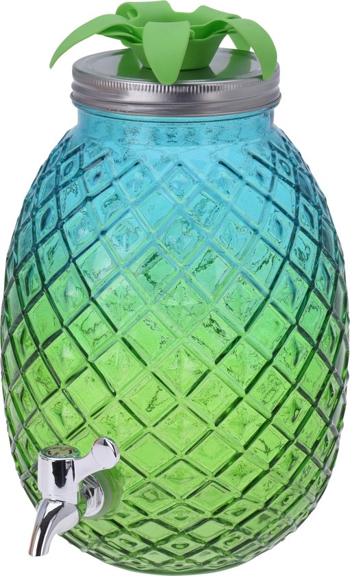 3x Distributeur de boissons en verre ananas bleu/vert 4,7 litres - Servir des  boissons