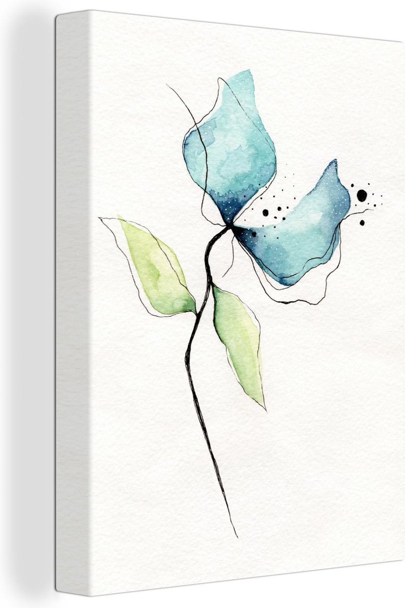 Canvas Schilderij Waterverf - Bloem - Blauw - 30x40 cm - Wanddecoratie