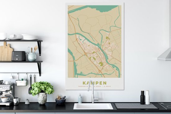 Tableau Peinture sur Toile Carte - Kampen - Vintage - 90x140 cm - Décoration murale