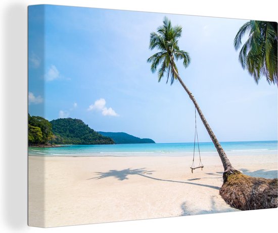 Tableau sur Toile Plage - Palmiers - Balançoire - 120x80 cm - Décoration murale
