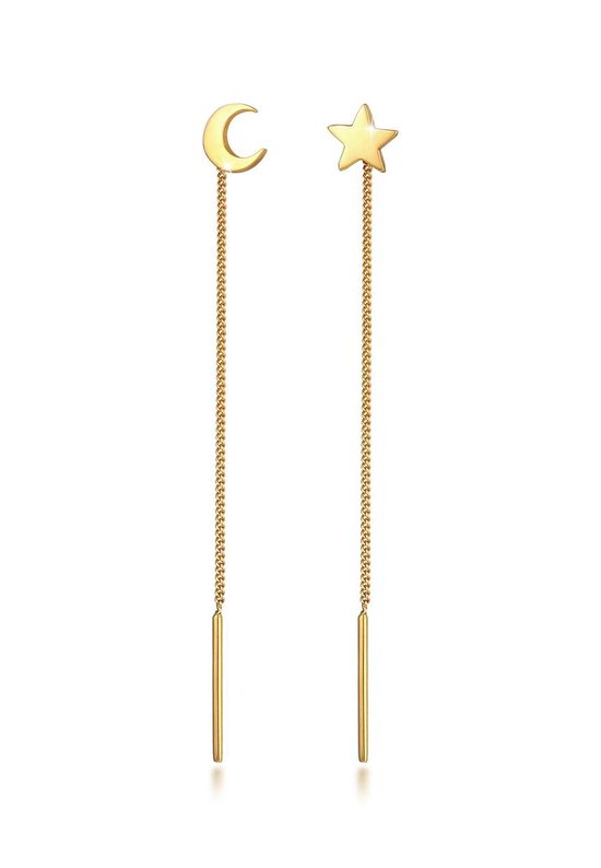 Elli Dames Oorbellen Dames Hanger Moon Star Astro Look Pull Through Trend in 925 Sterling Silver Gold Plated