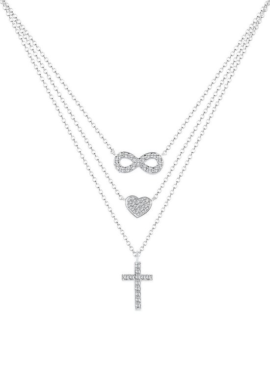 Elli Dames Halsketting Dames Infinity Cross Hart Hanger met Kristallen in 925 Sterling Zilver