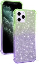 Voor iPhone 12 gradiënt glitter poeder schokbestendig TPU beschermhoes (groen paars)