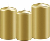 Set van 3x stuks gouden stompkaarsen 10-12-15 cm met diameter 6 cm - Sfeer kaarsen voor binnen