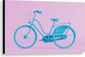 Canvas  - Blauwe fiets met Roze Achtergrond - 90x60cm Foto op Canvas Schilderij (Wanddecoratie op Canvas)