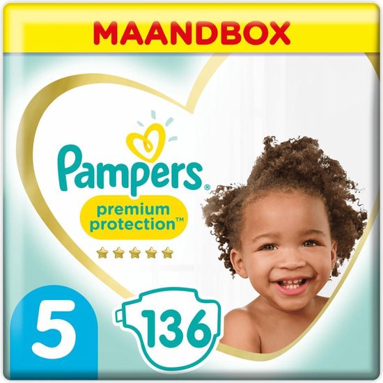 Pampers Premium Protection Luiers - Maat 5 (11-16 kg) - 136 stuks - Maandbox