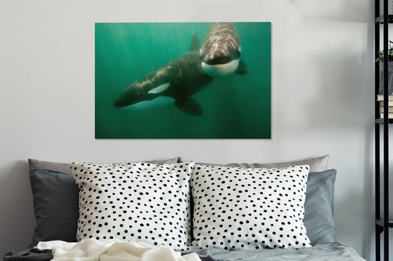 Deux Orcas dans la toile de l' eau 2cm 60x40 cm - impression photo sur toile peinture (Décoration murale salon / chambre à coucher) / Animaux sauvages Peintures Toile