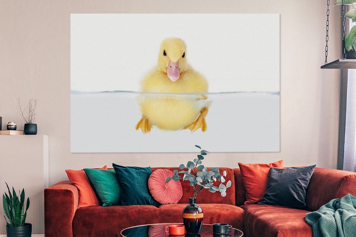Canvas schilderij 180x120 cm - Wanddecoratie Zwemmende baby eend - Muurdecoratie woonkamer - Slaapkamer decoratie - Kamer accessoires - Schilderijen — afbeelding 4