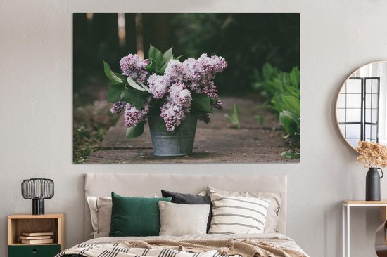 Lilas dans un seau 180x120 cm - Tirage photo sur toile (Décoration murale salon / chambre) / Peintures Fleurs sur toile XXL / Groot format!