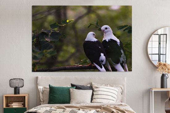 Toile Deux oiseaux sur une branche 2cm 180x120 cm - Tirage photo sur Toile (Décoration murale salon / chambre) / Animaux sauvages Peintures sur toile XXL / Groot format!