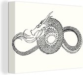 Tableau sur toile Illustration tatouage de dragon - 80x60 cm - Décoration murale