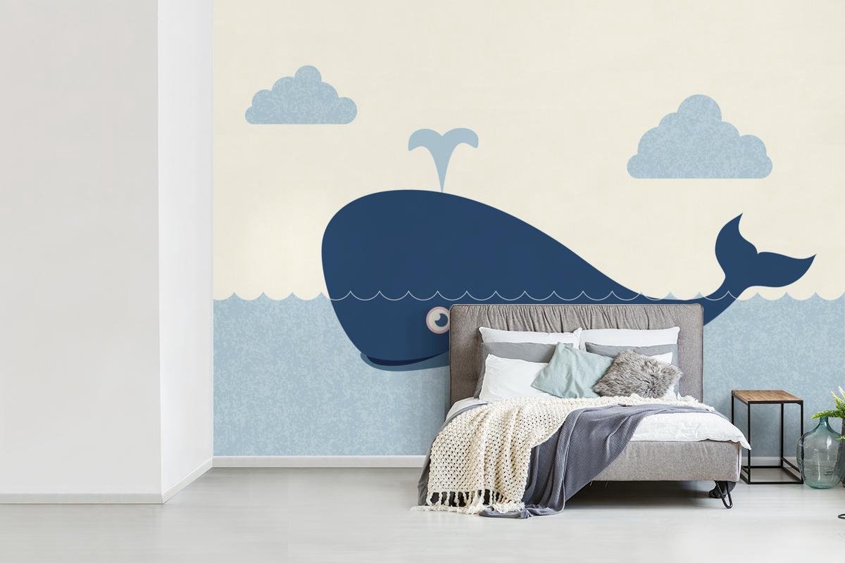 Behang - Fotobehang een walvis in het water - Breedte 330 cm x hoogte 240 cm