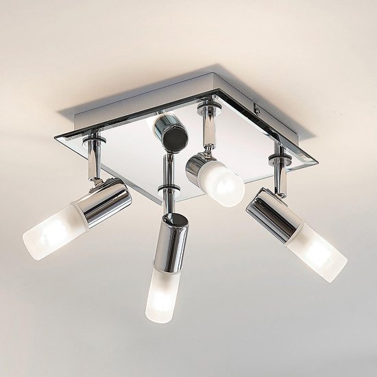Lindby - Plafondlamp badkamer - 4 lichts - metaal, glas - H: 11 cm - G9 - chroom, wit