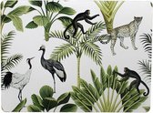 6x stuks rechthoekige placemats jungle print wit kurk 30 x 40 cm - Placemats/onderleggers - Tafeldecoratie