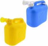 2x stuks jerrycans blauw en geel voor brandstof - 5 liter - inclusief schenktuit - benzine / diesel
