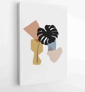 Botanical wall art vector set. Earth tone boho foliage line art drawing with abstract shape. 3 - Moderne schilderijen – Vertical – 1881390310 - 50*40 Vertical