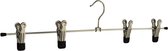 De Kledinghanger Gigant - 5 x Rok / broekhanger metaal verchroomd met (4) anti-slip (zwart) maxi-knijpers, 50 cm