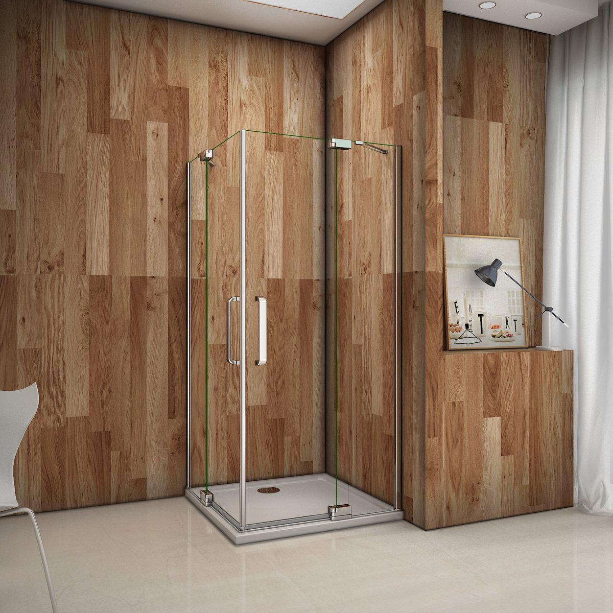 hoek-instap douchecabine 100x100x195cm, dubbele scharnieren draaideur, 8mm easyclean nano veiligheidsglas, antikalk