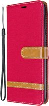 Mobigear Telefoonhoesje geschikt voor Samsung Galaxy A21 Hoesje Stof | Mobigear Fabric Bookcase Portemonnee | Pasjeshouder voor 2 Pasjes | Telefoonhoesje voor Pinpas / OV Kaart / Rijbewijs - Rood