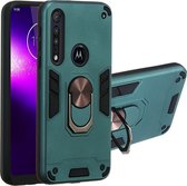 Motorola One Macro Hoesje - Mobigear - Armor Ring Serie - Hard Kunststof Backcover - Groen - Hoesje Geschikt Voor Motorola One Macro