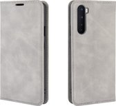 OnePlus Nord Hoesje - Mobigear - Retro Slim Serie - Kunstlederen Bookcase - Grijs - Hoesje Geschikt Voor OnePlus Nord