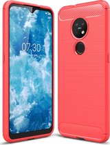 Mobigear Hoesje geschikt voor Nokia 7.2 Telefoonhoesje Flexibel TPU | Mobigear Brushed Slim Backcover | 7.2 Case | Back Cover - Rood