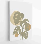 Botanical wall art vector set. Earth tone boho foliage line art drawing with abstract shape. 3 - Moderne schilderijen – Vertical – 1870947439 - 80*60 Vertical