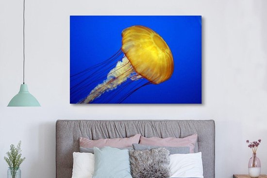 Peintures sur toile - Une grande méduse jaune - 180x120 cm - Décoration murale XXL /