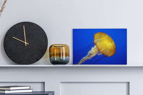 Toile Peinture Méduse - Mer - Jaune - 30x20 cm - Décoration murale