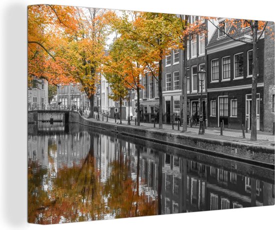 Canvas schilderij 140x90 cm - Wanddecoratie Impressie van de Prinsengracht in Amsterdam - Muurdecoratie woonkamer - Slaapkamer decoratie - Kamer accessoires - Schilderijen