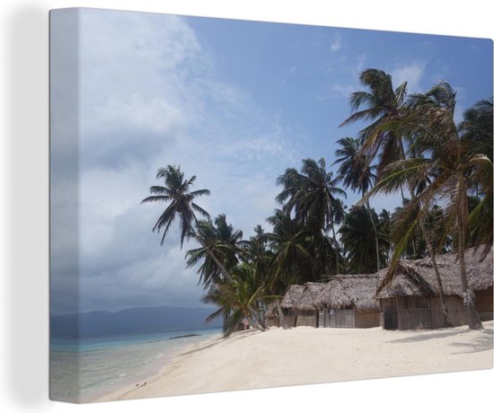 Canvas Schilderij Houten strand hutten bij de San Blas-eilanden in Panama - Wanddecoratie