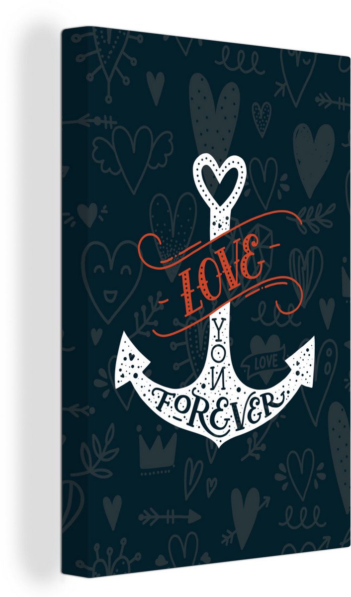 Canvas Schilderij Love - Quote - Hart - Jongens - Meisjes - Baby - 60x90 cm - Wanddecoratie