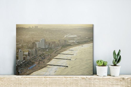 Canvas Schilderij Avondlicht over de stad Durban in Zuid-Afrika - 30x20 cm - Wanddecoratie