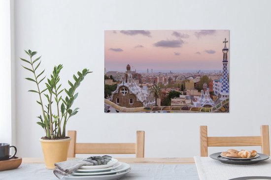 Canvas Schilderij Het Park Güell tijdens de schemering in Spanje - 60x40 cm - Wanddecoratie