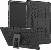 Voor Huawei MediaPad M5 Lite 10.1 inch Band Textuur Schokbestendig TPU + PC Beschermhoes met Houder (Zwart)