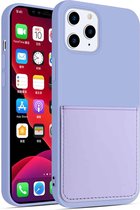Vloeibare siliconen huid voelt schokbestendig beschermhoes met kaartsleuf voor iPhone 12/12 Pro (lichtpaars)