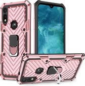 Voor Motorola Moto E7 / E (2020) Cool Armor PC + TPU schokbestendig hoesje met 360 graden rotatie ringhouder (roségoud)