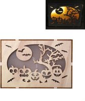 Houten Halloween Heks Pompoen Haunted House LED-verlichting Driedimensionale ornamenten (JM01500)