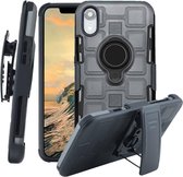 Voor iPhone XR 3 in 1 Cube PC + TPU beschermhoes met 360 graden draaien zwarte ringhouder (grijs)