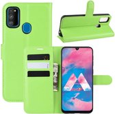 Voor Galaxy M30s Wallet Stand Leather Cell Phone Case met Portemonnee & Houder & Kaartsleuven (Groen)