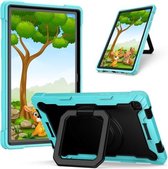 Voor Samsung Galaxy Tab A7 10.4 (2020) T500 / T505 Contrastkleur Schokbestendig Robot Silicone + PC Case met Polsbandhouder (Mintgroen + Zwart)