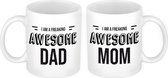 Dad en Mom freaking awesome mok - Cadeau beker set voor Papa en Mama - Moederdag en Vaderdag cadeautje