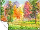 Tuinschilderij Een kleurrijke illustratie van bomen - 80x60 cm - Tuinposter - Tuindoek - Buitenposter