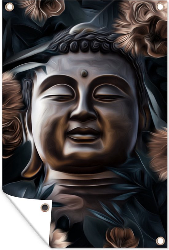 Tuindecoratie Illustratie - Buddha - Koper - 40x60 cm - Tuinposter - Tuindoek - Buitenposter