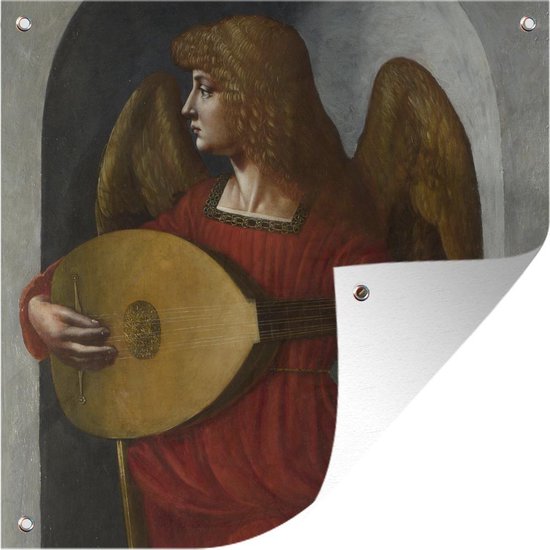 Tuinposters An angel in red with a lute – Leonardo da Vinci – 50×50 cm