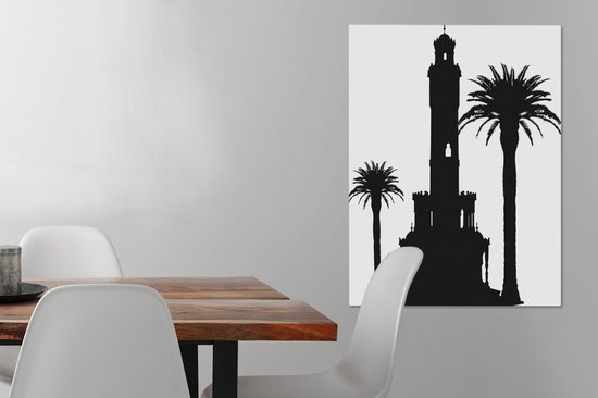 Illustration Zwart et blanc d'une tour à Izmir en Turquie 60x80 cm - Tirage photo sur toile (Décoration murale salon / chambre)