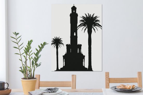 Illustration Zwart et blanc d'une tour à Izmir en Turquie 60x80 cm - Tirage photo sur toile (Décoration murale salon / chambre)
