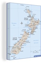 Une illustration de la carte de la Nouvelle-Zélande 60x80 cm - Tirage photo sur toile (Décoration murale salon / chambre) / Mer et plage
