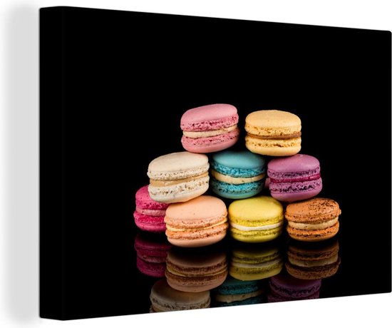Peintures sur Toile - Macarons sur Fond Noir - 180x120 cm - Décoration murale XXL /